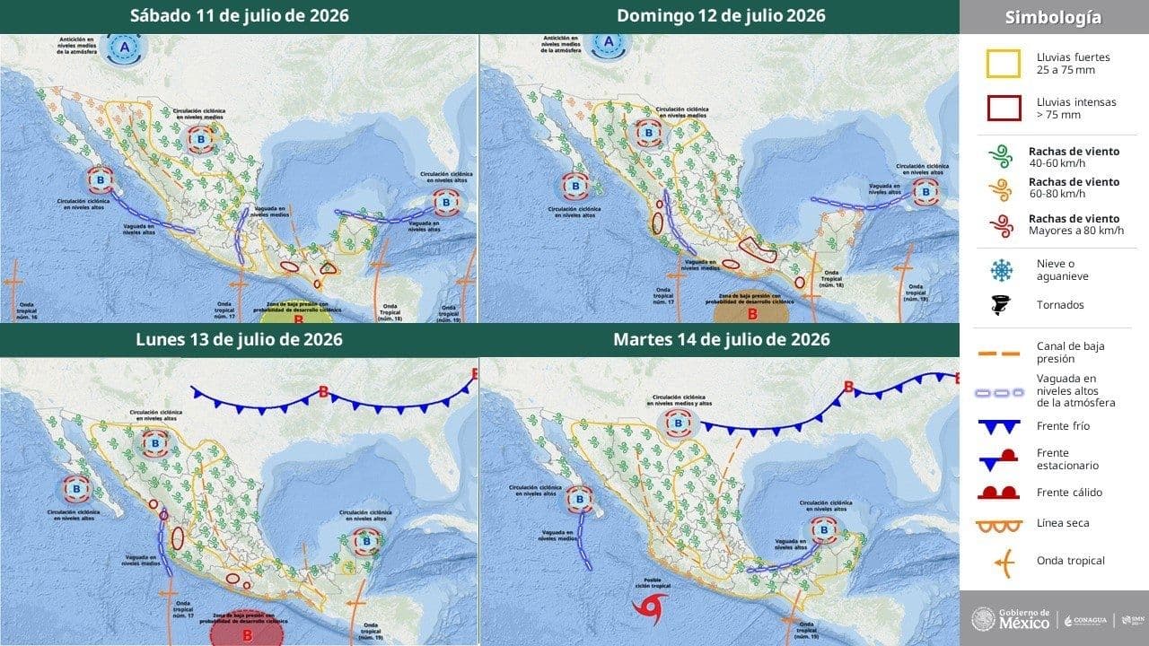 Alerta Protección Civil fuertes lluvias en 12 estados